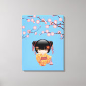 Ume Kokeshi Doll - Japans Geisha Meisje Blauw Canvas Afdruk (Voorkant)
