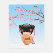 Ume Kokeshi Doll - Japans Geisha Meisje Blauw Fleece Deken (Voorkant)