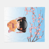 Ume Kokeshi Doll - Japans Geisha Meisje Blauw Fleece Deken (Voorkant (Horizontaal))