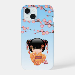 Ume Kokeshi Doll - Japans Geisha Meisje Blauw iPhone 15 Case