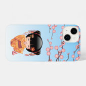 Ume Kokeshi Doll - Japans Geisha Meisje Blauw iPhone Hoesje (Achterkant horizontaal)