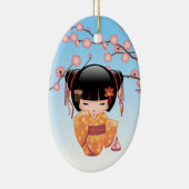 Ume Kokeshi Doll - Japans Geisha Meisje Blauw Keramisch Ornament (Rechts)