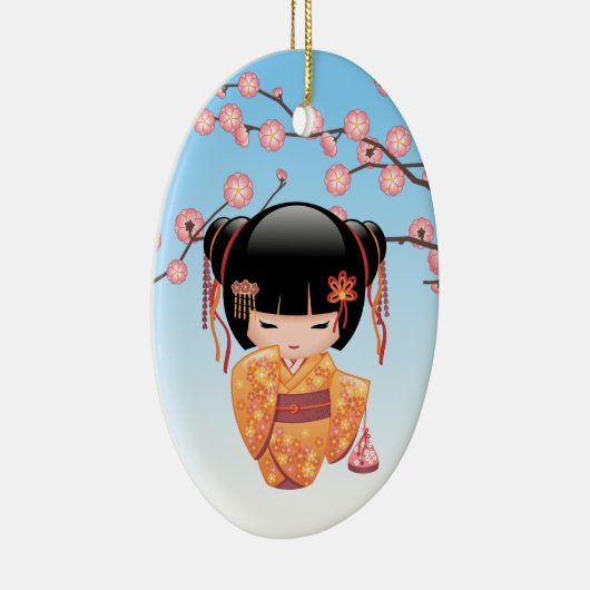 Ume Kokeshi Doll - Japans Geisha Meisje Blauw Keramisch Ornament (Rechts)