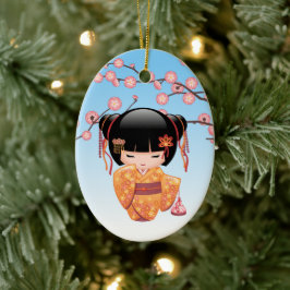 Ume Kokeshi Doll - Japans Geisha Meisje Blauw Keramisch Ornament