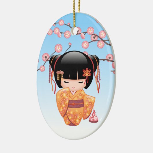 Ume Kokeshi Doll - Japans Geisha Meisje Blauw Keramisch Ornament (Links)