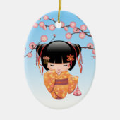 Ume Kokeshi Doll - Japans Geisha Meisje Blauw Keramisch Ornament (Voorkant)