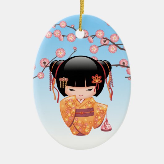 Ume Kokeshi Doll - Japans Geisha Meisje Blauw Keramisch Ornament (Voorkant)