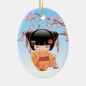 Ume Kokeshi Doll - Japans Geisha Meisje Blauw Keramisch Ornament (Achterkant)