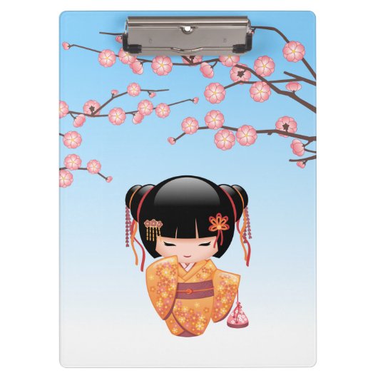 Ume Kokeshi Doll - Japans Geisha Meisje Blauw Klembord (Voorkant)