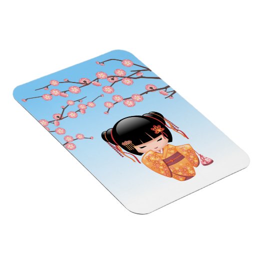 Ume Kokeshi Doll - Japans Geisha Meisje Blauw Magneet (Rechterzijde)