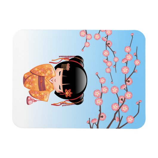 Ume Kokeshi Doll - Japans Geisha Meisje Blauw Magneet (Horizontaal)