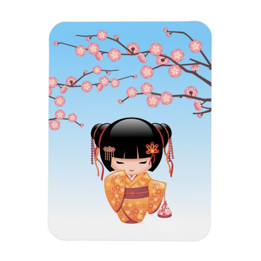 Ume Kokeshi Doll - Japans Geisha Meisje Blauw Magneet (Verticaal)