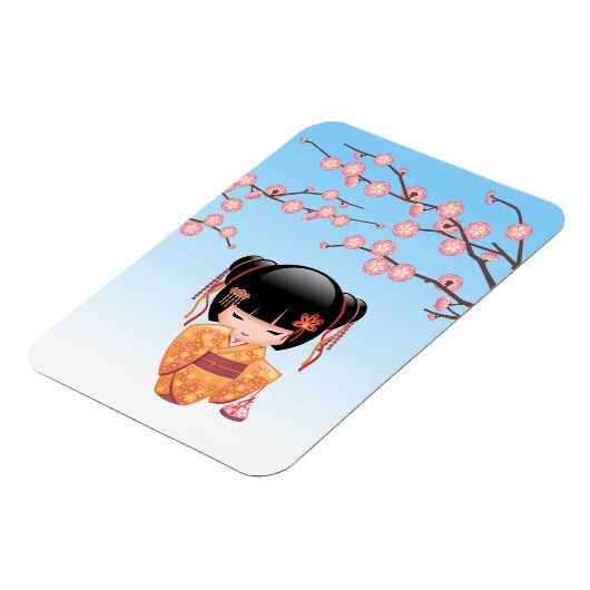 Ume Kokeshi Doll - Japans Geisha Meisje Blauw Magneet (Linkerzijde)