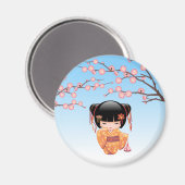 Ume Kokeshi Doll - Japans Geisha Meisje Blauw Magneet (Voorkant / Achterkant)