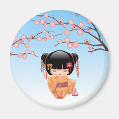 Ume Kokeshi Doll - Japans Geisha Meisje Blauw Magneet (Voorkant)