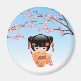 Ume Kokeshi Doll - Japans Geisha Meisje Blauw Magneet