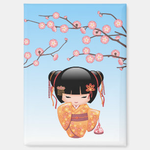 Ume Kokeshi Doll - Japans Geisha Meisje Blauw Magneet