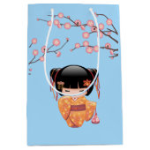 Ume Kokeshi Doll Japans Geisha Meisje Blauw Medium Cadeauzakje (Voorkant)