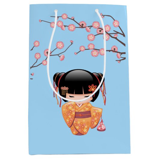 Ume Kokeshi Doll Japans Geisha Meisje Blauw Medium Cadeauzakje (Voorkant)