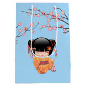 Ume Kokeshi Doll Japans Geisha Meisje Blauw Medium Cadeauzakje (Achterkant)