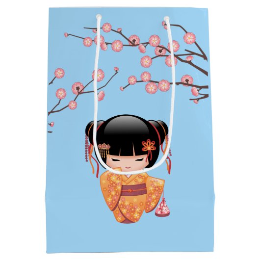 Ume Kokeshi Doll Japans Geisha Meisje Blauw Medium Cadeauzakje (Achterkant)