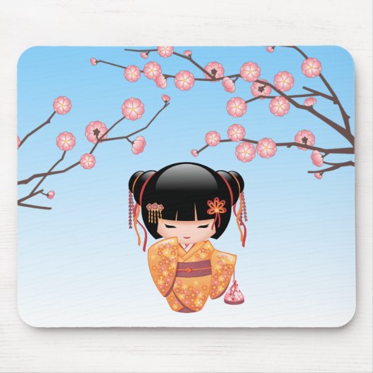 Ume Kokeshi Doll - Japans Geisha Meisje Blauw Muismat (Voorkant)