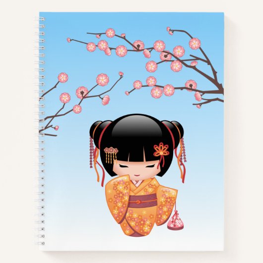 Ume Kokeshi Doll - Japans Geisha Meisje Blauw Notitieboek (Voorkant)