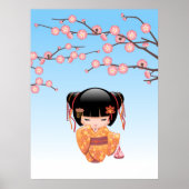 Ume Kokeshi Doll - Japans Geisha Meisje Blauw Poster (Voorkant)