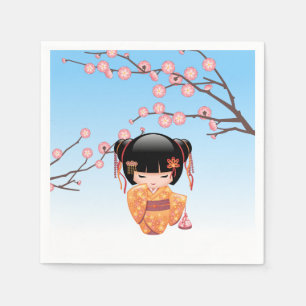 Ume Kokeshi Doll - Japans Geisha Meisje Blauw Servet