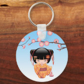 Ume Kokeshi Doll - Japans Geisha Meisje Blauw Sleutelhanger (Voorkant)