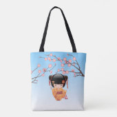 Ume Kokeshi Doll - Japans Pruim Geisha Meisje Blau Tote Bag (Achterkant)