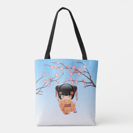 Ume Kokeshi Doll - Japans Pruim Geisha Meisje Blau Tote Bag (Achterkant)