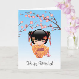 Ume Kokeshi Doll - Japanse Geisha Blauwe Verjaarda Kaart