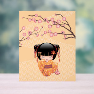 Ume Kokeshi Doll - Japanse peach Geisha Girl Acryl Bord