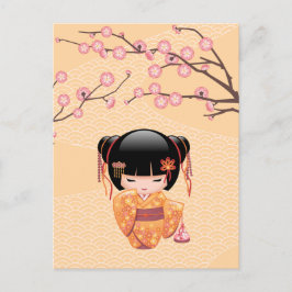 Ume Kokeshi Doll - Japanse peach Geisha Girl Briefkaart