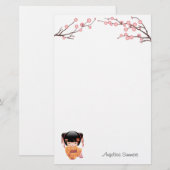 Ume Kokeshi Doll - Japanse peach Geisha Girl Briefpapier (Voorkant / Achterkant)