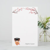 Ume Kokeshi Doll - Japanse peach Geisha Girl Briefpapier (Staand voorkant)