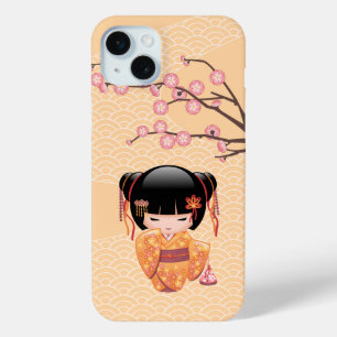 Ume Kokeshi Doll - Japanse peach Geisha Girl iPhone 15 Mini Hoesje