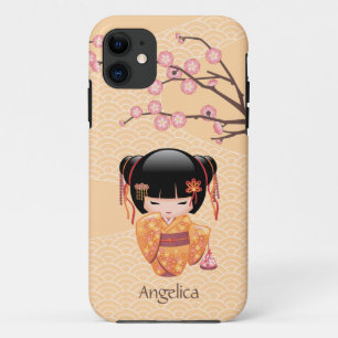 Ume Kokeshi Doll - Japanse peach Geisha Girl iPhone 11 Hoesje