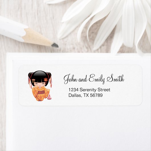 Ume Kokeshi Doll - Japanse peach Geisha Girl Etiket (Insitu)