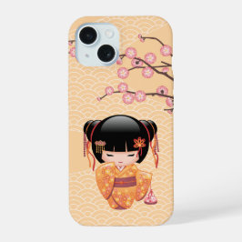 Ume Kokeshi Doll - Japanse peach Geisha Girl iPhone 15 Case
