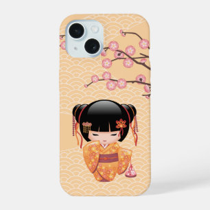 Ume Kokeshi Doll - Japanse peach Geisha Girl iPhone 15 Case