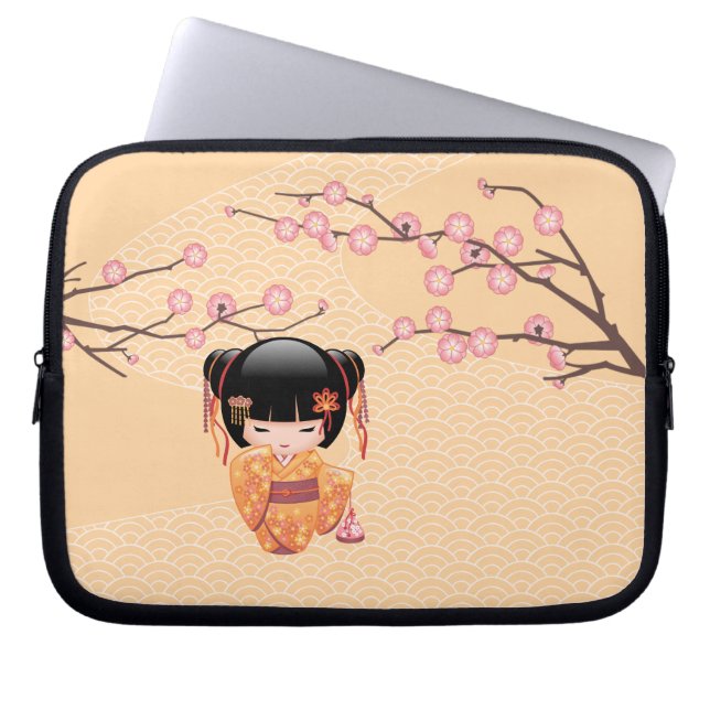 Ume Kokeshi Doll - Japanse peach Geisha Girl Laptop Sleeve (Voorkant)
