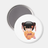 Ume Kokeshi Doll - Japanse peach Geisha Girl Magneet (Voorkant / Achterkant)