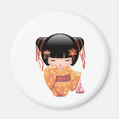 Ume Kokeshi Doll - Japanse peach Geisha Girl Magneet (Voorkant)