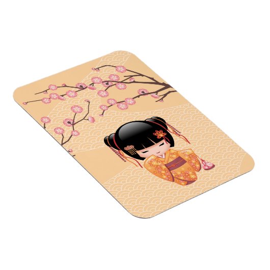 Ume Kokeshi Doll - Japanse peach Geisha Girl Magneet (Rechterzijde)