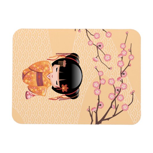 Ume Kokeshi Doll - Japanse peach Geisha Girl Magneet (Horizontaal)