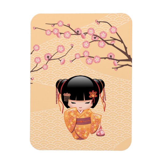 Ume Kokeshi Doll - Japanse peach Geisha Girl Magneet (Verticaal)