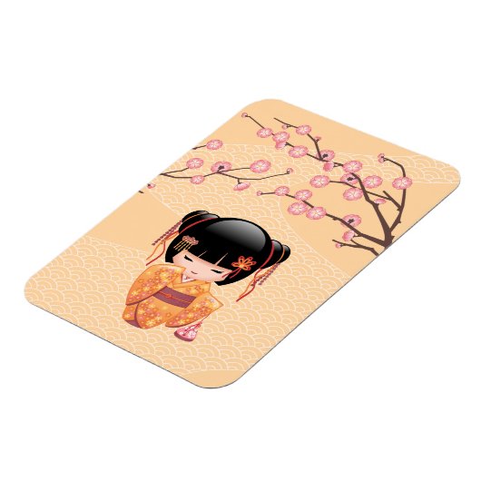 Ume Kokeshi Doll - Japanse peach Geisha Girl Magneet (Linkerzijde)