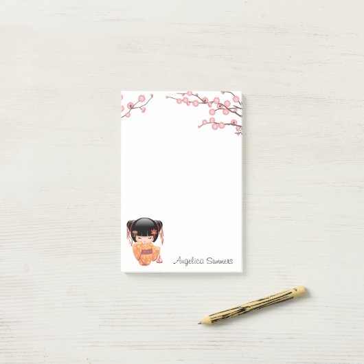 Ume Kokeshi Doll - Japanse peach Geisha Girl Post-it® Notes (Op bureau)